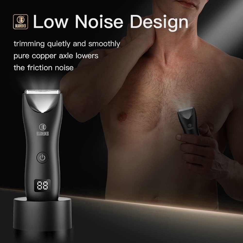 Kueh Body Trimmer for Men and Women, Ball Shaver, Electric Groin & Pubic Hair Trimmer, Waterproof Wet/Dry Groomer, Replaceable Ceramic Male Hygiene Razor Clippers, Standing Recharge Dock