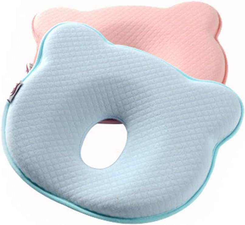 MarlaMall Baby Pillow Head Shaping, Preventing Flat Head Syndrome for Infants and Newborn Baby, Soft Memory Foam Cushion with Washable 100% Cotton Covers, Neck Support (0-12 Months),Blue, 1-Pack