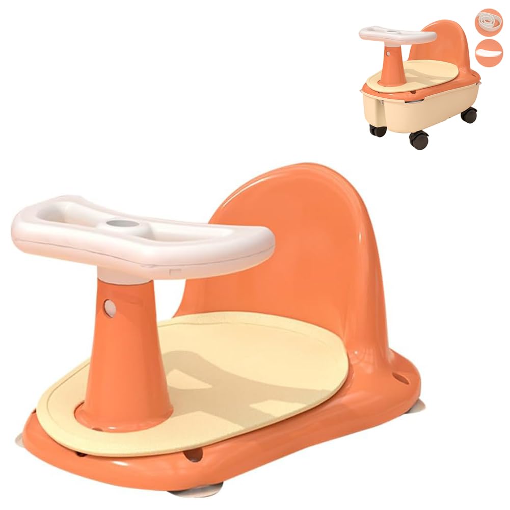 FMQSHOP Baby Bath Seat, 3 in 1 Portable Table Chair, Baby Walker,Multifunctional Storage Seat with PU Soft Seat Cushion and Universal wheel