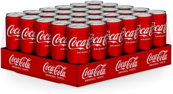 Coca Cola Regular Carbonated Soft Drink, Cans, 30 x 250 ml, Red