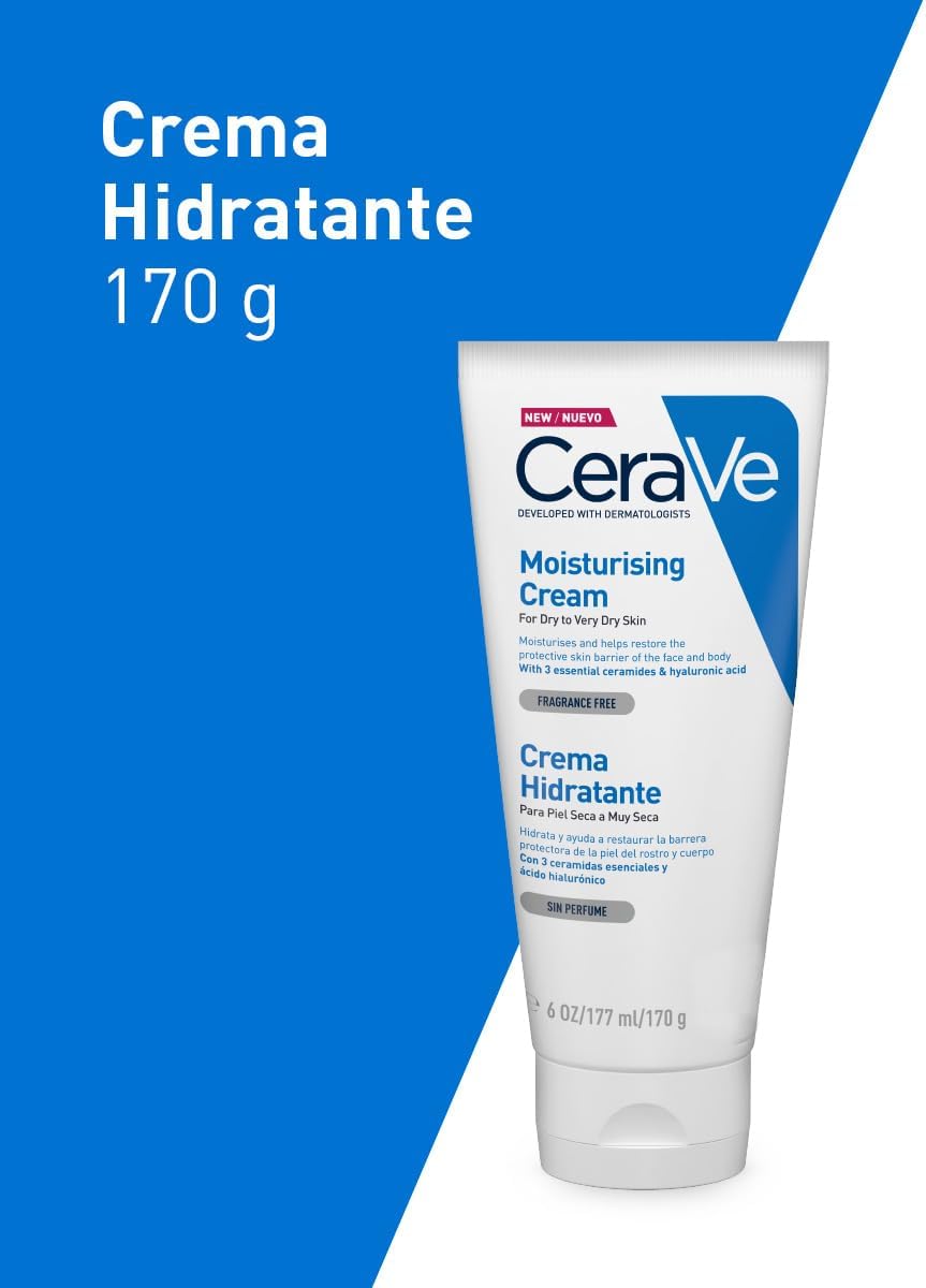 CeraVe Moisturizing Cream 48H Body and Face Moisturizer for Dry to Very Dry Skin with Hyaluronic Acid and Ceramides Fragrance Free 16Oz, 454 g