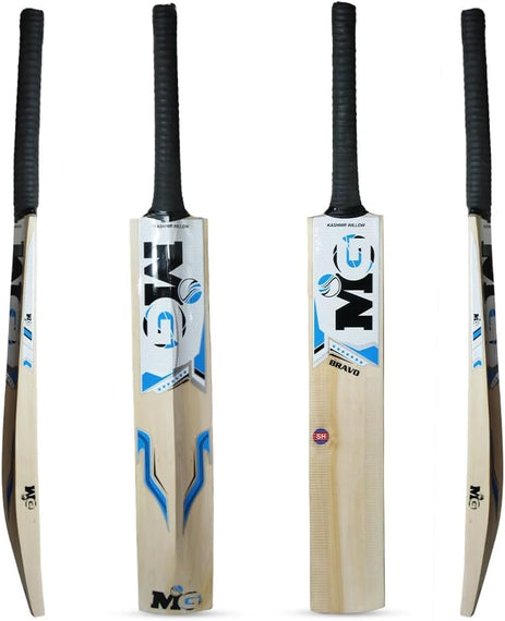 MG Kashmir Willow Bravo Cricket Bat for Light/Hard Tennis Ball with Cover BLACK/BLUE - MGKWT01