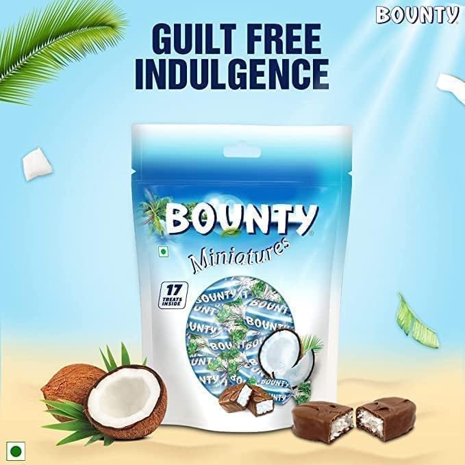 Bounty Miniatures Coconut Filled Chocolate Candy, 150G - Pack of 1