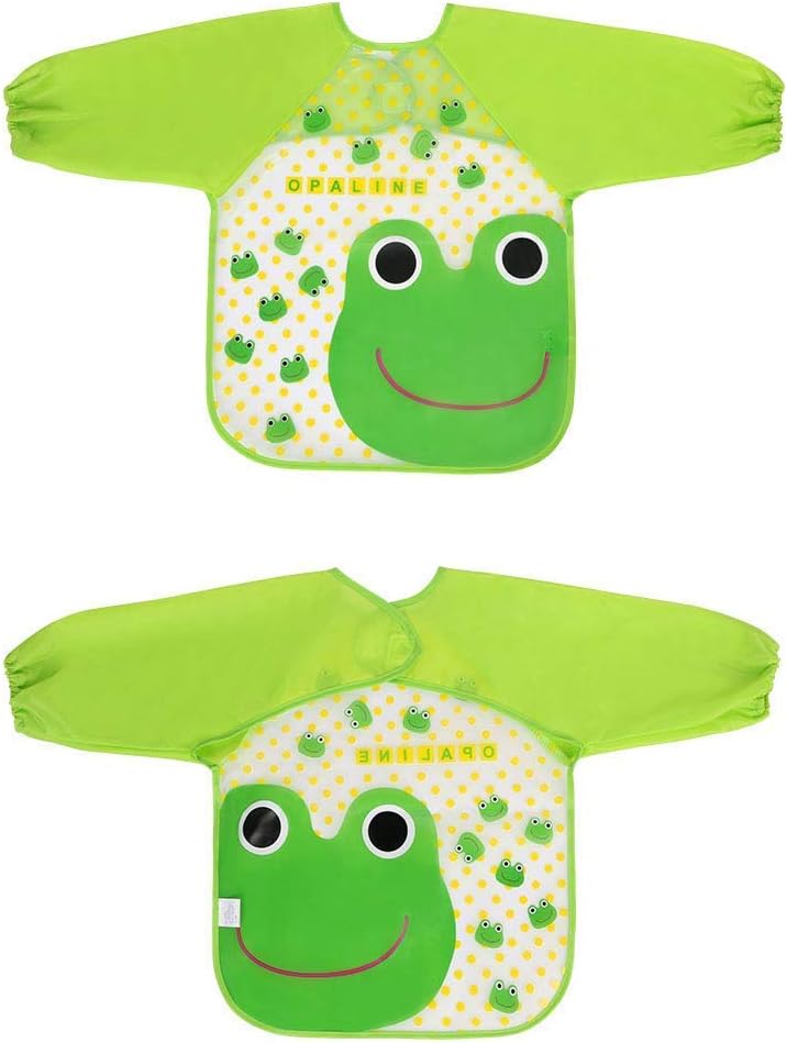 UNIONDIVE Bibs with Sleeves,4 Pcs Waterproof Long Sleeve Bib Unisex Feeding Bibs Apron for Infant Toddler 6 Months to 3 Years Old