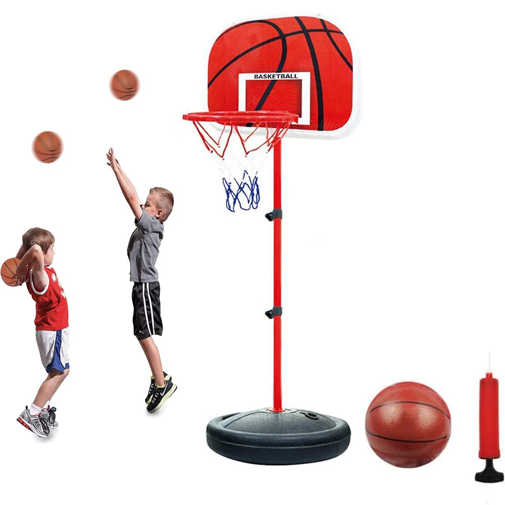Basketball Hoop Stand with Wheel, DMG Portable Adjustable Height Children Basketball Hoop with Ball & Pump, Indoor Outdoor Sport Activity Game Gift Toddler, 63-150cm