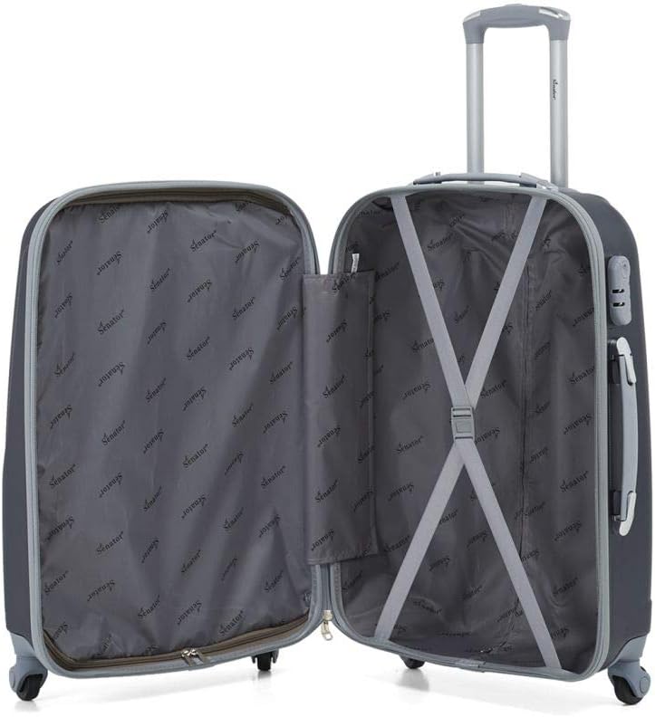 Senator Hard Shell Luggage Set- Lightweight 3-Piece ABS Luggage Sets with Spinner Wheels 4, (Set of 3, Black)