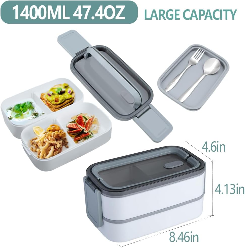 2- Layer Leakproof Bento Box, Large Lunch Box with Compartments und Cutlery Set, Food Picks for Lunch Box Containers for Adults, Microwave Food SafeBento Boxes