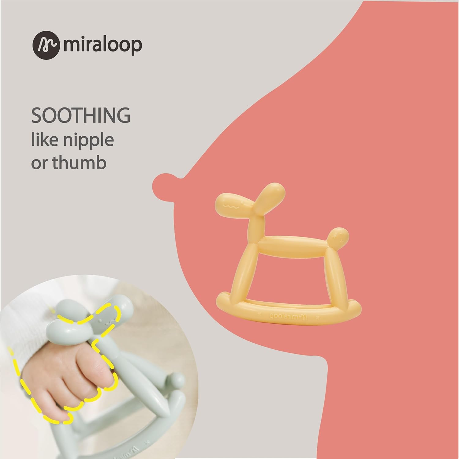 Miraloop Teething Toy for Baby 0-6, 12, 18 Months Infant, Jellydog Never Drop Food Grade Silicone Rocking Teether, Prevent Choking & Odorless, Less Dust and Hair Adhesion, Baby Gift