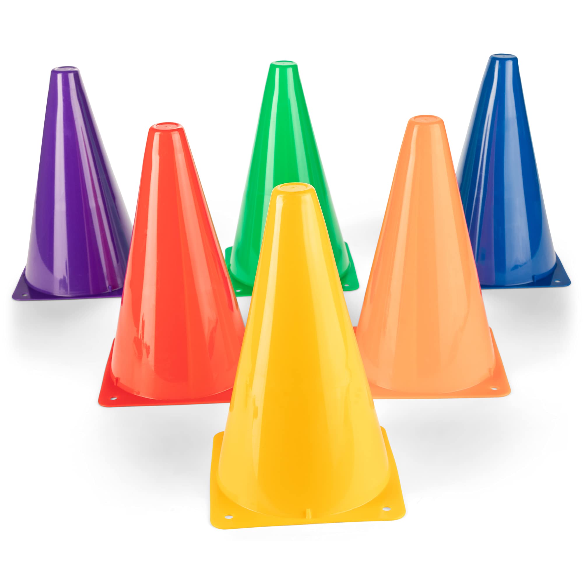 Champion Sports High Visibility 9" Plastic Cone Set for Athletics and Social Distancing, Assorted Colors