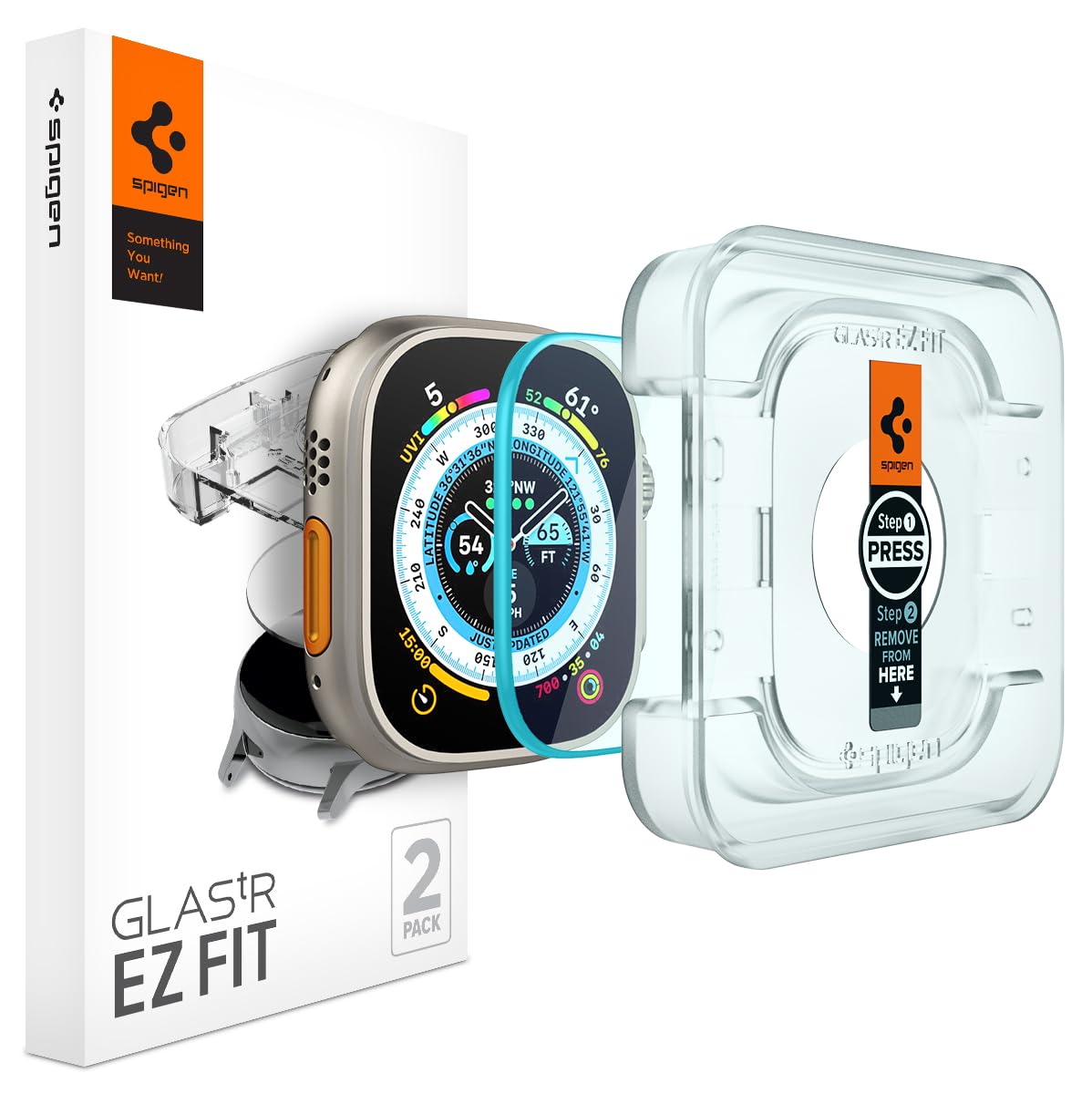 Spigen GLAStR EZ Fit designed for Apple Watch ULTRA (49mm) / Apple Watch ULTRA 2 (49mm) Tempered Glass Screen Protector with Auto Align install kit - [2 Pack]