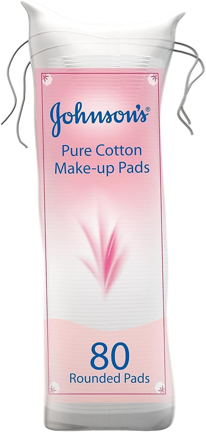 Johnson's Pure Cotton Makeup Remover Pads 3-80 Pack Round Tablets, 100% Cotton