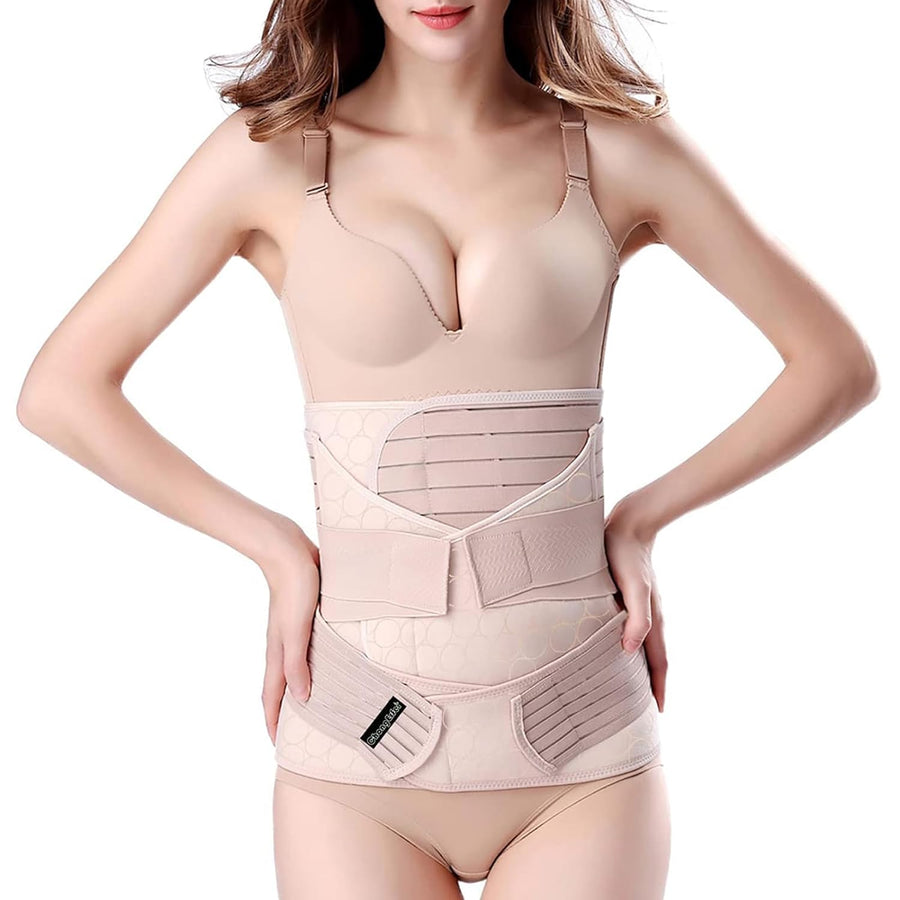 ChongErfei 3-in-1 Postpartum Support Waist Belt Shapewear Slimming Girdle, Beige, One Size