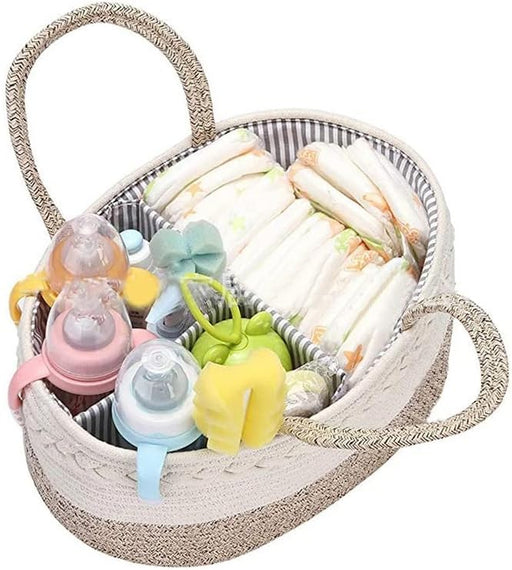 2 in 1 Baby Diaper Caddy Organizer, 100% Cotton Rope Diaper Storage Basket, Nursery Diaper Organizer for Newborn Boys Girls (Brown)