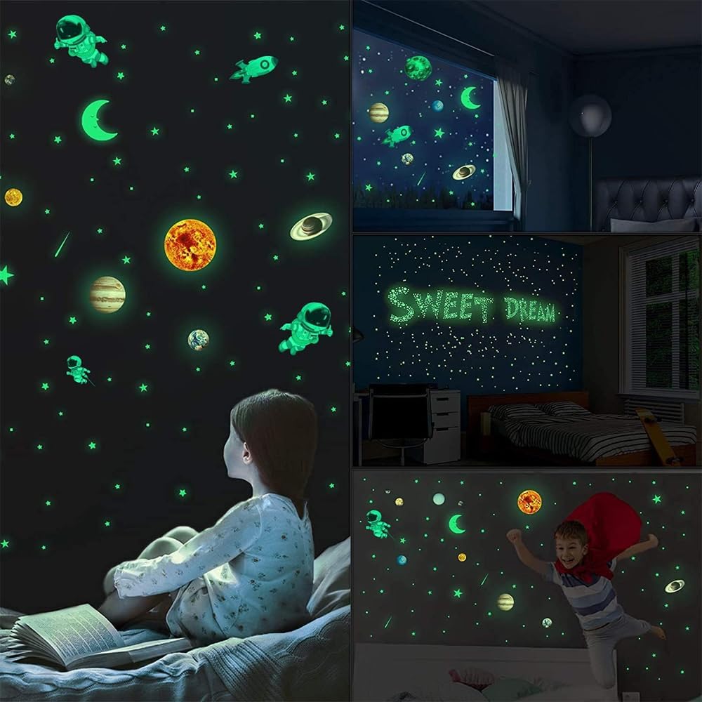 0TO1 Wall Stickers Decor, Glow Wall Decal, Diy Wall Stickers, Outer Space Glow in the Dark Wall Stickers, Glow in the Dark Wall Stickers for Kids Room, Perfect for Kids Bedroom Room, House Decoration