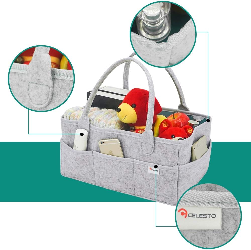 Celesto Baby Diaper Caddy Organizer – Nursery Storage Bin - Car Organizer for Diapers - Changing Table Organizer Basket - Shower Storage Gift - Portable Diaper Storage Basket