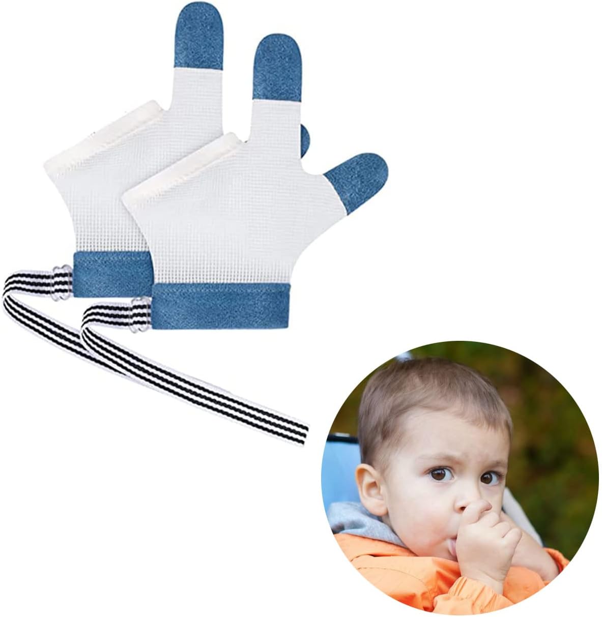 ULHYC Anti-Baby Thumb-Sucking, Anti-Finger-Eating, Anti-Face-Scratching, Finger-Sucking Treatment Gloves for Baby Kids Infant - Blue
