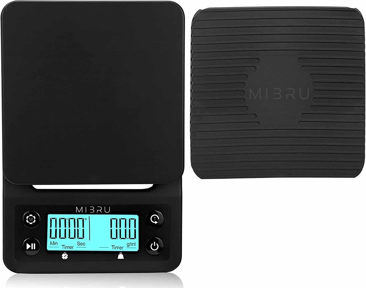 MIBRU Coffee Scale | Kitchen Scale | Pour Over V60 Drip Coffee | Food Baking Table Weighting with Tare timing Function Digital Precise Graduation Waterproof Mat 0.1-3000G ميزان قهوة رقمي مع مؤقت