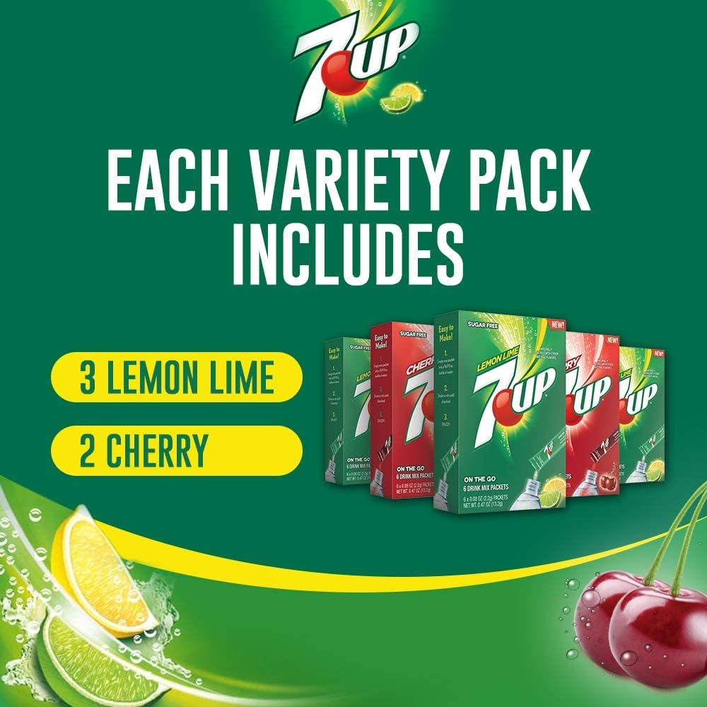 7-UP, Variety Pack – Powder Drink Mix - (5 boxes, 30 sticks) – Sugar Free & Delicious, Makes 30 flavored water beverages