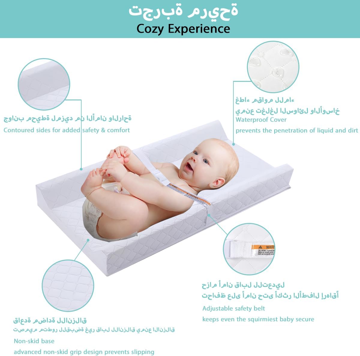 Baby Changing Pad Infant Diaper Changing Table Pad Cover, Dot Washable Soft Breathable Contoured Pad Waterproof Non-Slip Change Mat Sheet with Safety Strap, Gift for Baby Boy Girl Dresser Tops, White
