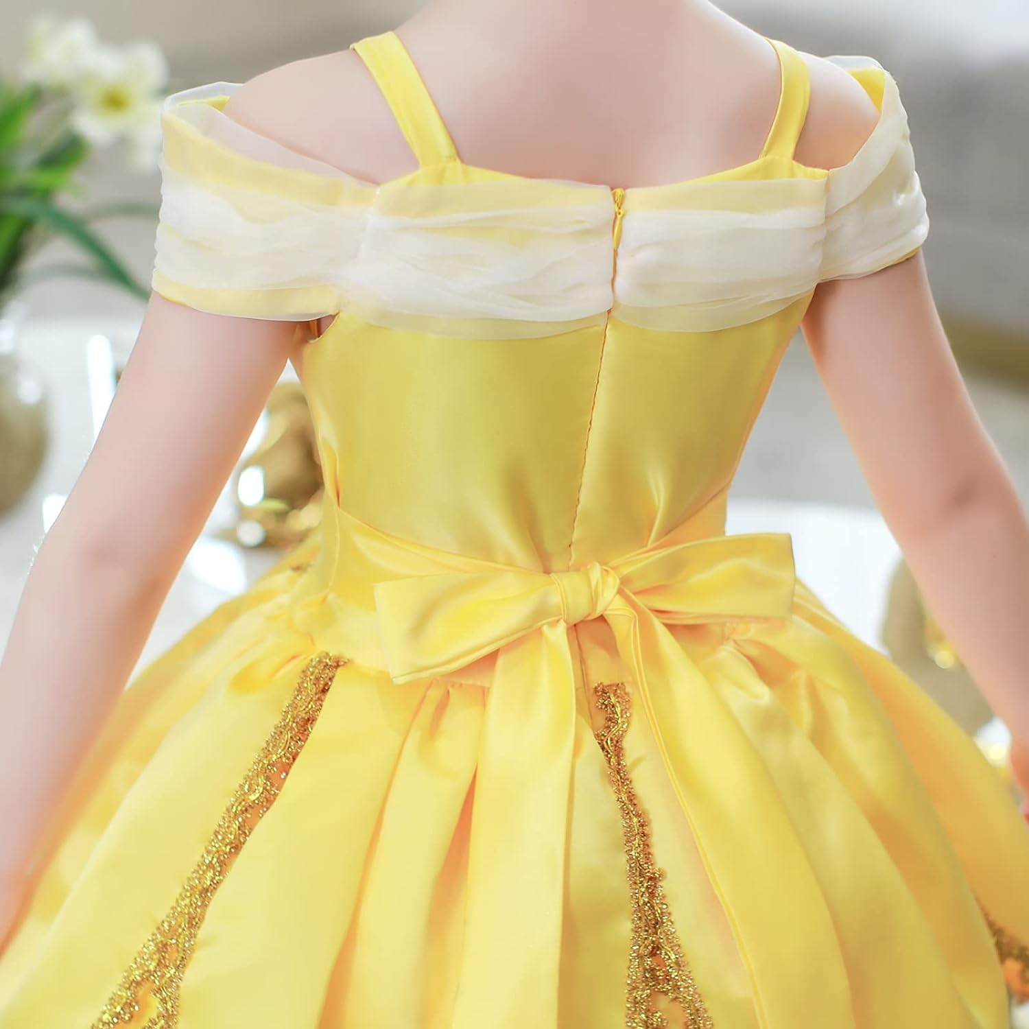 NOVOLAN Girls Princess Dress Children Princess Cosplay Dress Kids Party Attire, 4 Layer Skirt Yellow Short-Sleeved Long Dress, Costumes for Girls Castle Princess Style, Height 90cm-160cm