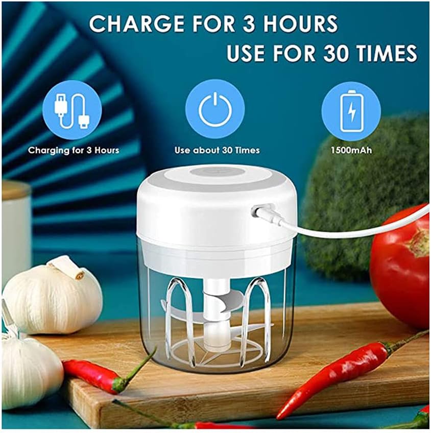 Electric Mini Garlic Chopper,Portable Mini Mincer Electric Food Processor, garlic mincer onion veggie chopper,250ml Mini Baby Food Maker Presses for Chili Meat Spices Chopper Blender Machine