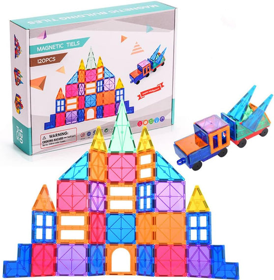 Magnetic Tiles Building Blocks, 3D Clear Magnetic Blocks Construction Playboards, Inspiration Building Tiles Creativity Beyond Imagination, Educational Magnet Toy Set for Kids (120 PCS)