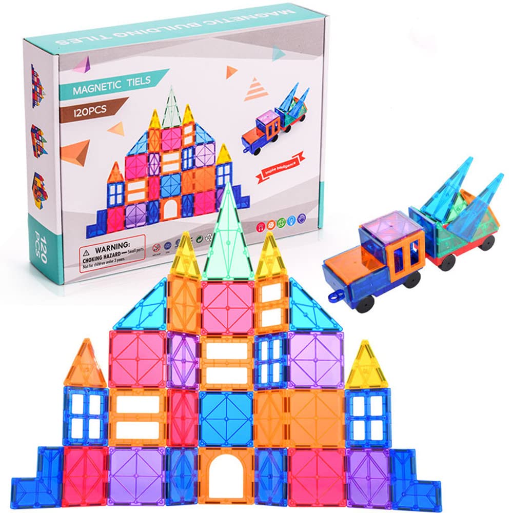 Magnetic Tiles Building Blocks, 3D Clear Magnetic Blocks Construction Playboards, Inspiration Building Tiles Creativity Beyond Imagination, Educational Magnet Toy Set for Kids (120 PCS)