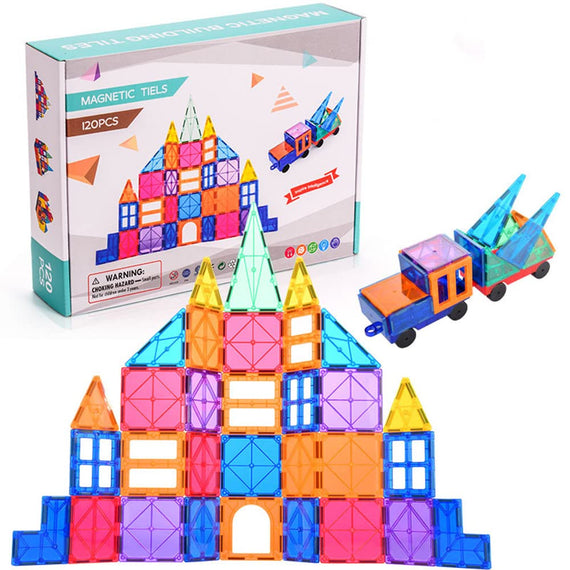 Magnetic Tiles Building Blocks, 3D Clear Magnetic Blocks Construction Playboards, Inspiration Building Tiles Creativity Beyond Imagination, Educational Magnet Toy Set for Kids (120 PCS)