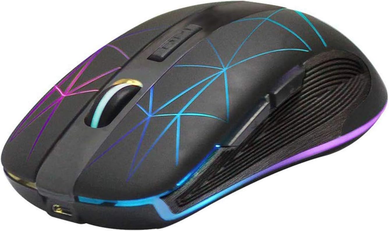 Rii RM200 2.4G Wireless Mouse with USB Nano Receiver, 5 Buttons Rechargeable RGB,3 Adjustable DPI Levels,Colorful Gaming Mouse for Notebook,PC,Computer-Black