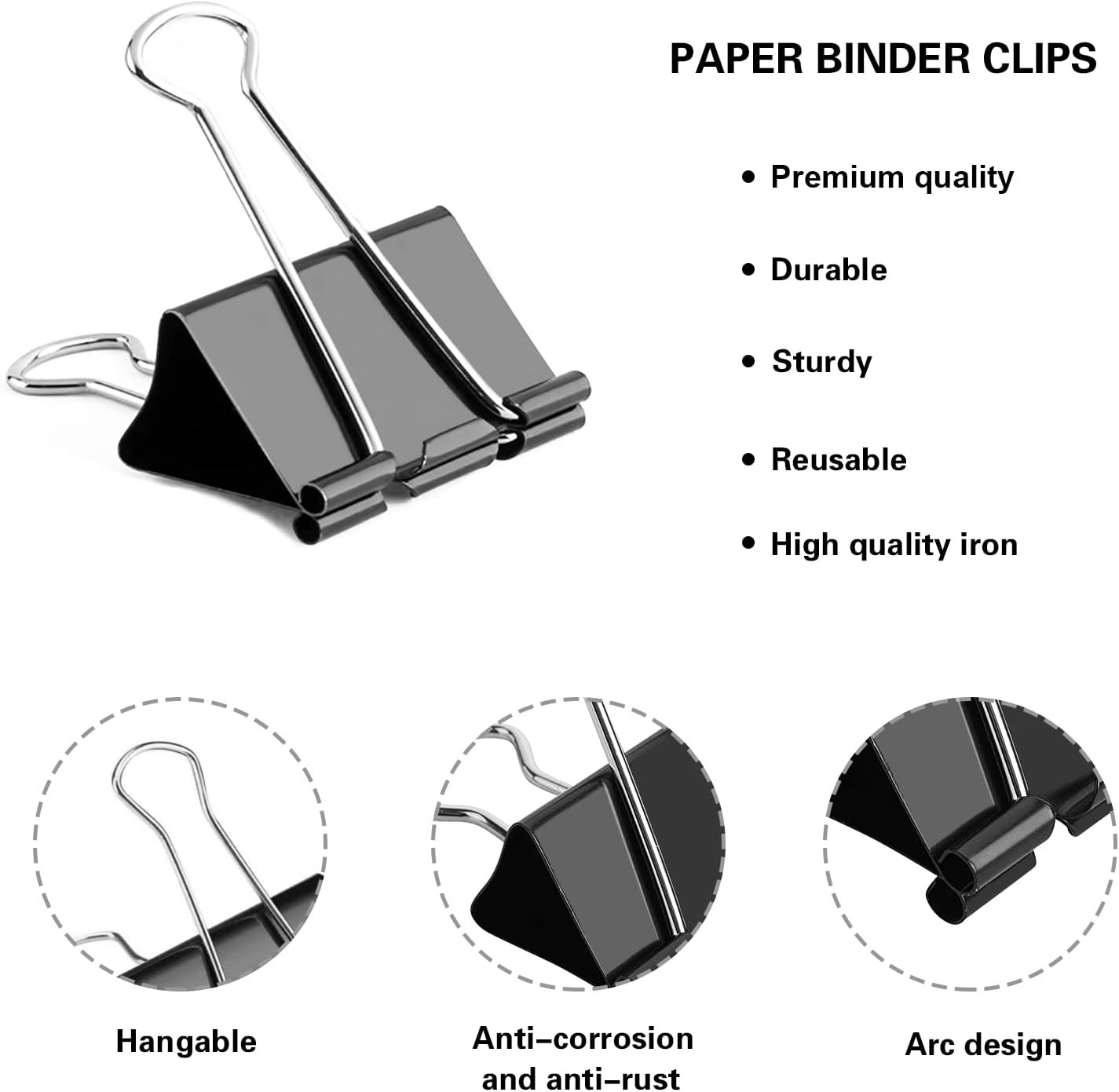 130Pcs Paper Binder Clips Paper Clamps, PIOGHAX 6 Assorted Sizes Metal Binder Clips with Cylinder Plastic Suitable for Organizing Paper for Use in Offices, School Studies, Students and Office Workers