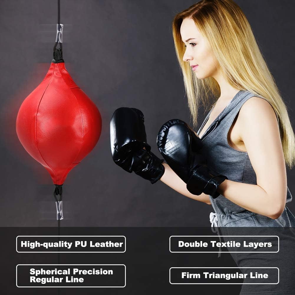 Arabest Double End Ball - Punching Bag for Kids and Adults, Leather Boxing Bag with Air Pump, Speed Bag for Reaction, Agility, Punching Speed, Fight Skill and Hand Eye Coordination Training