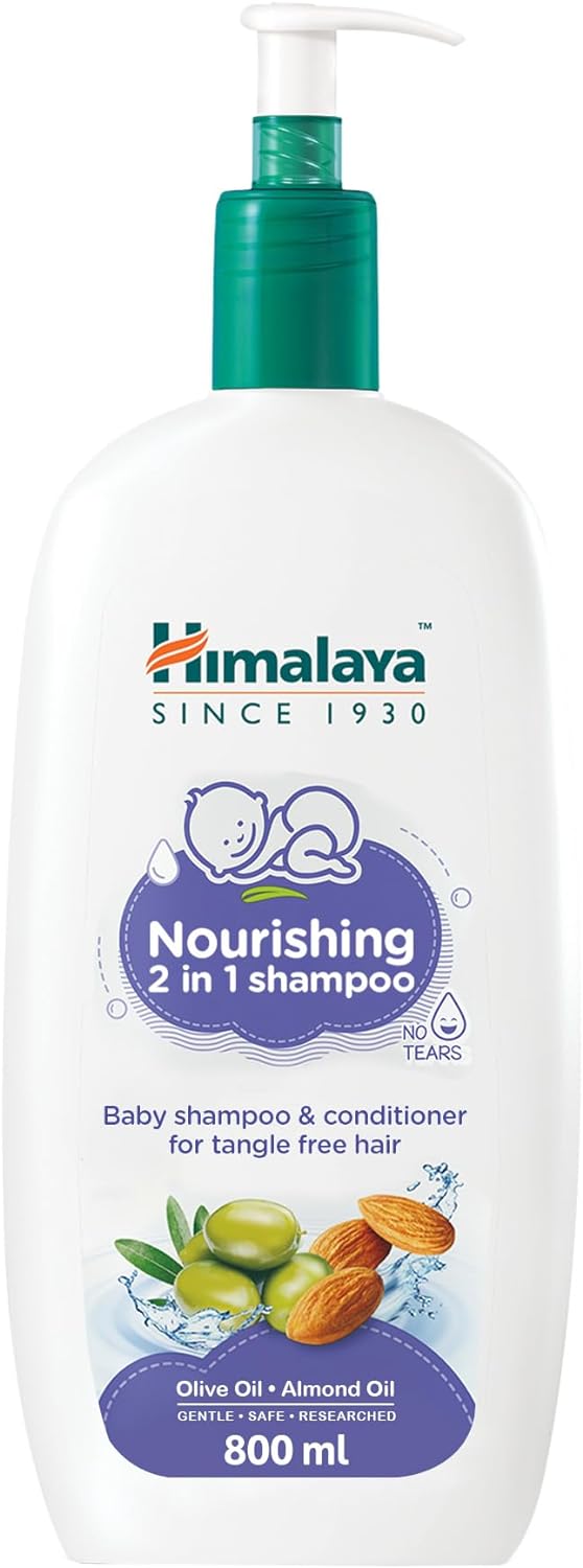 Himalaya No Tears 2in1 Nourishing Baby Shampoo & Conditioner with Olive & Almond Oils for Deeply Moisturized and Tangle-Free Hair, pH Balanced, Free from Alcohol, Parabens & Sulphates- 800ml