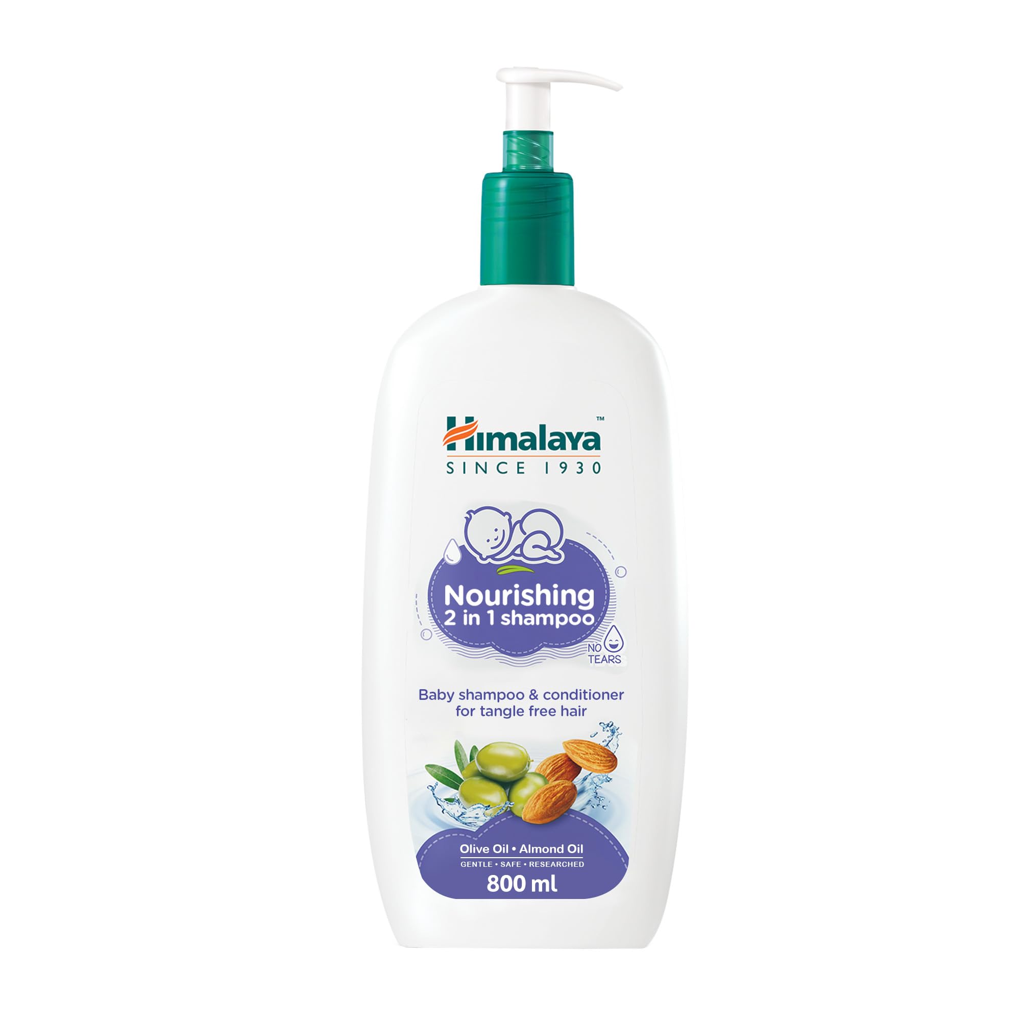 Himalaya No Tears 2in1 Nourishing Baby Shampoo & Conditioner with Olive & Almond Oils for Deeply Moisturized and Tangle-Free Hair, pH Balanced, Free from Alcohol, Parabens & Sulphates- 800ml