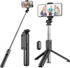 Selfie Stick Tripod with Detachable Wireless Remote, 4 in 1 Extendable Portable Selfie Stick & Phone Tripod Stand Compatible with Gopro, iPhone/Samsung/Huawei, etc