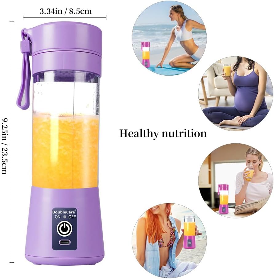 Portable Blender Cup,Electric USB Juicer Blender,Mini Blender Portable Blender For Shakes and Smoothies, Juice,380ml, Six Blades Great for Mixing,Light purple