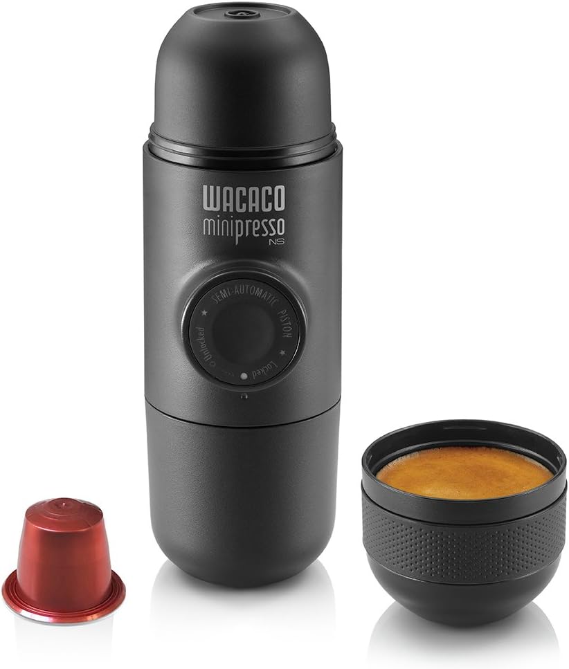 Wacaco Minipresso NS Manually operated Mini Portable Espresso Maker- Extra Small capsule coffee machine for Travel, Camping, Office-Black