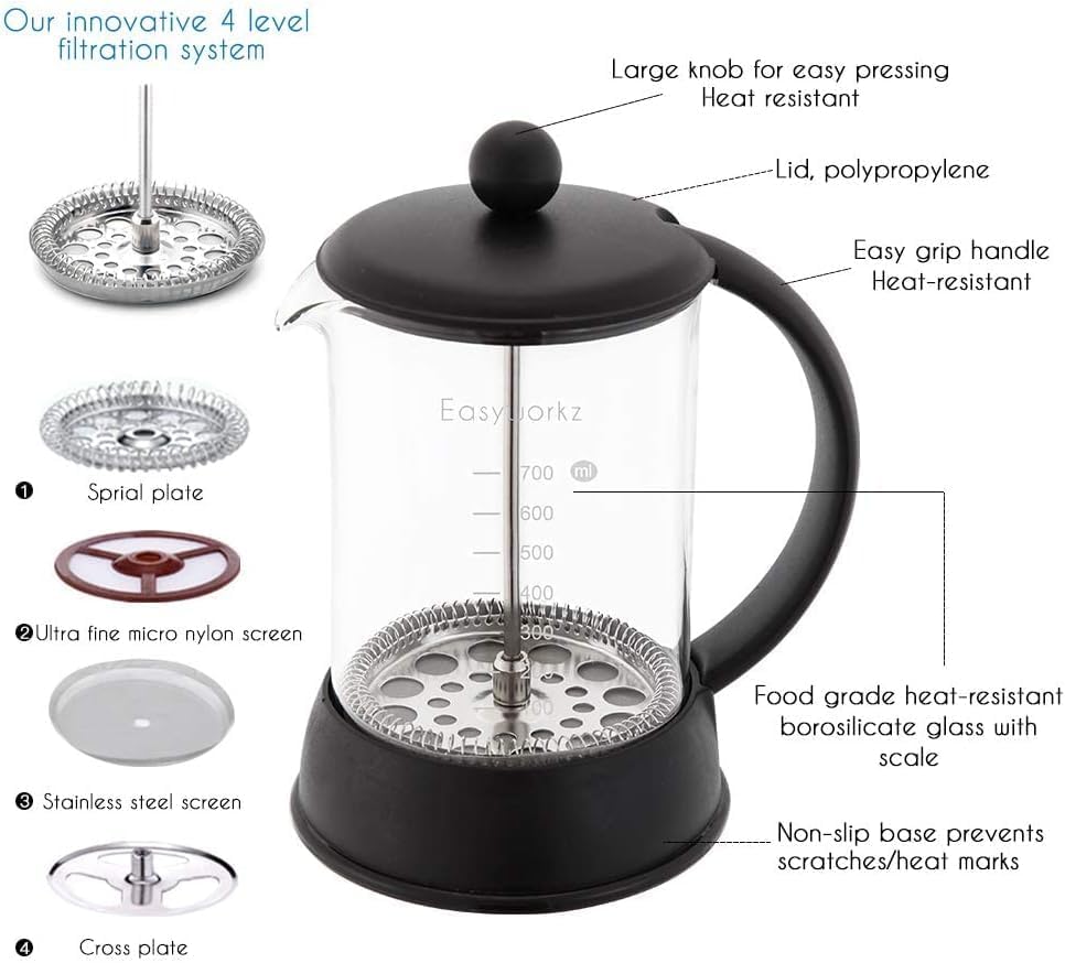 Easyworkz Eclipse French Press 800 ml Coffee Tea Maker with Borosilicate Glass