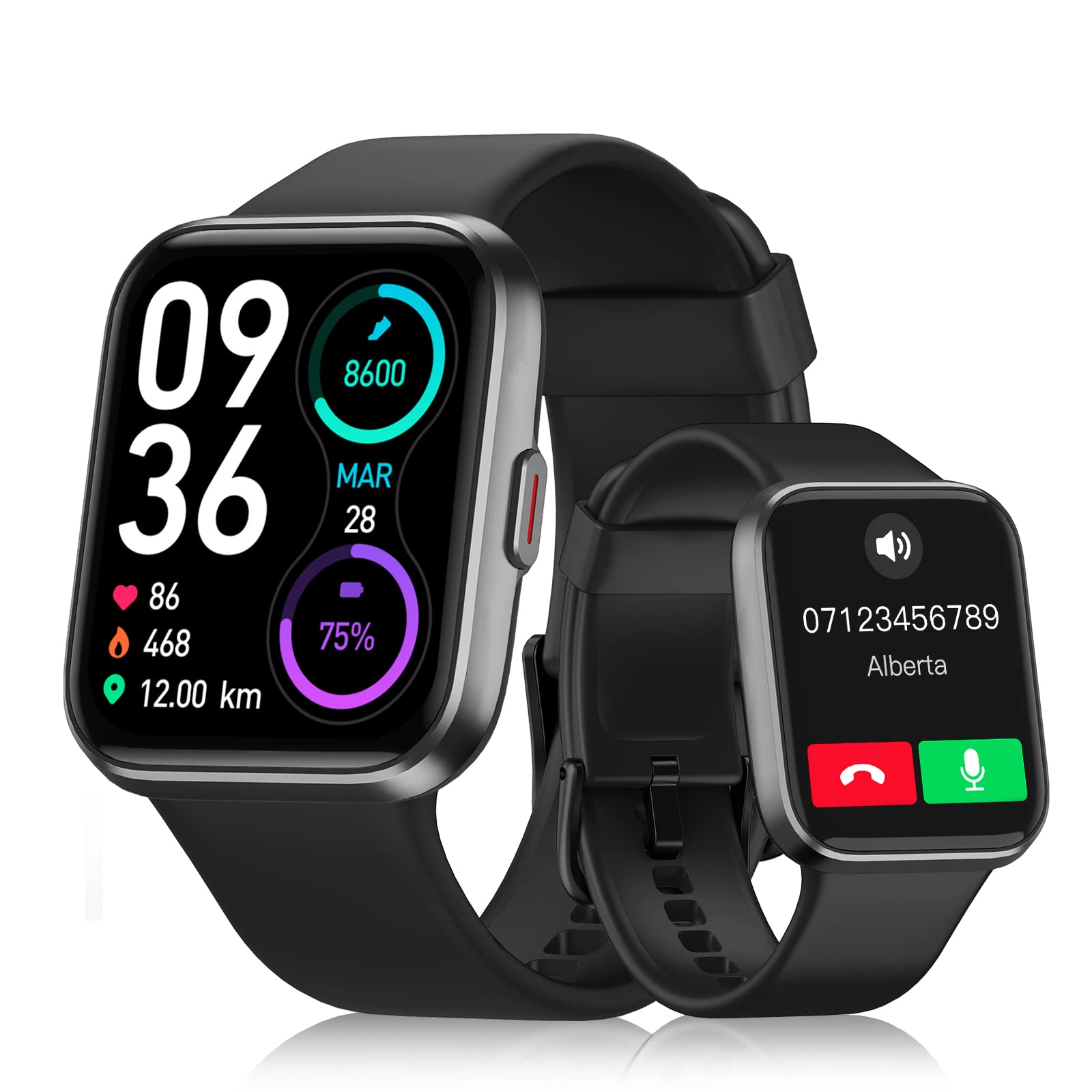 Aeac Smart Watch (Answer/Make Call) for Men Women,1.8" Fitness Watch for iPhone iOS Andriod with Heart Rate/Blood Oxygen/Sleep/Stress Monitor,100+ Sport Modes,Fitness Tracker IP68 Waterproof