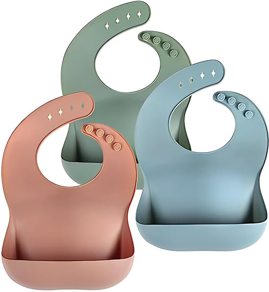 Silicone Baby Bibs Set of 3, Arabest Adjustable Fit Feeding Bibs for Babies & Toddlers, Waterproof, BPA Free, Unisex, Soft
