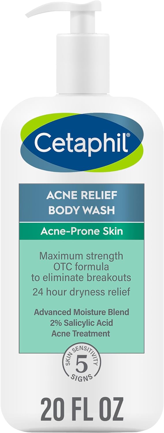 Cetaphil Body Wash, NEW Acne Relief Body Wash with 2% Salicylic Acid to Eliminate Breakouts, Gently Exfoliates and Provides 24Hr Dryness Relief, 20 oz
