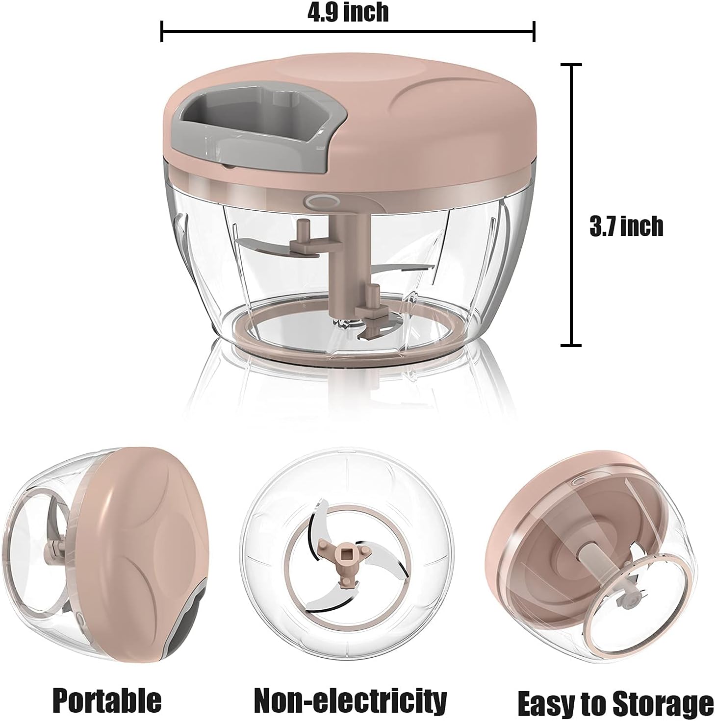 (Pink) - Food Chopper,Yeaky Powerful Hand Held Vegetable Chopper with Stainless Steel Blades, Manual Food Chopper Processor Onion Chopper for Nuts,Salad,Puree and Pesto (Pink)