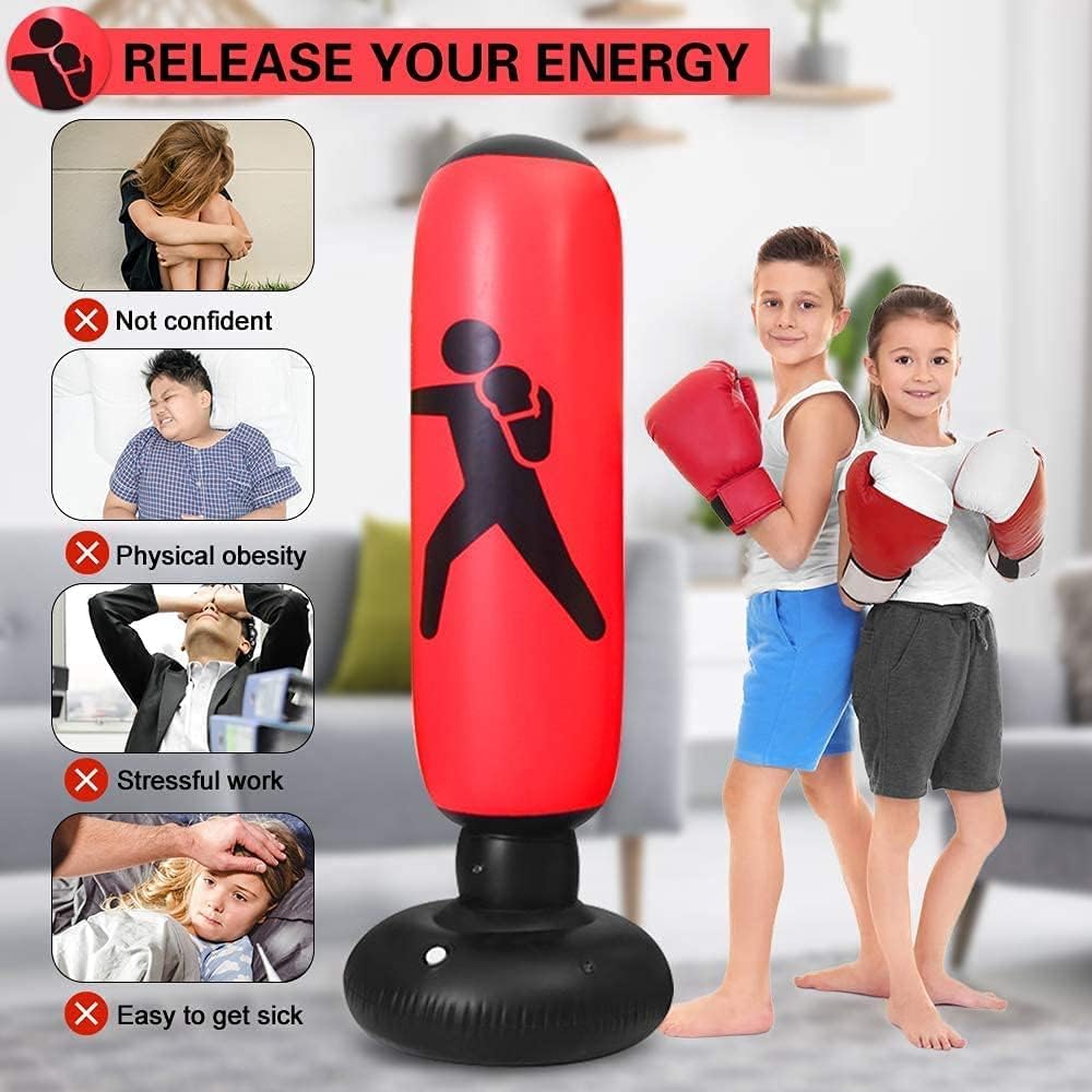 Arabest Inflatable Punching Bag, 160cm Kids Punching Bag, Free Standing Punching Bag for Kids and Adults, Inflatable Boxing Bag for Karate, Taekwondo, Decompression Kick Speed Training