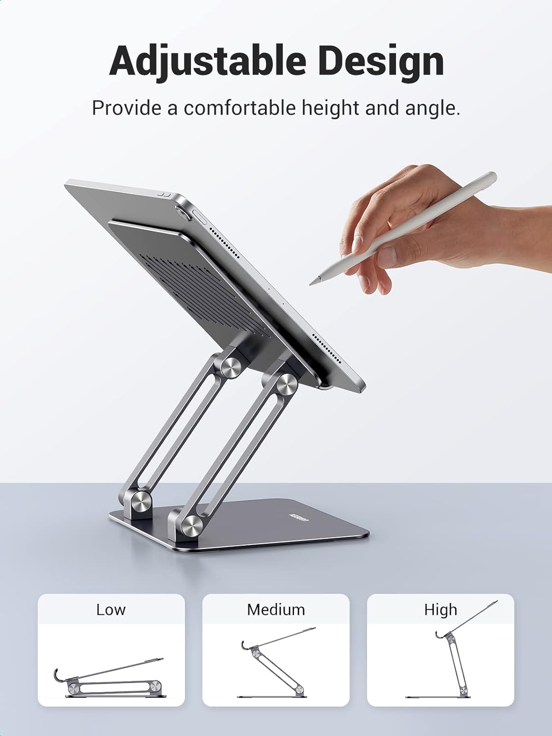 UGREEN Metal iPad Stand Foldable iPad Holder Angle Adjustable Tablet Stand Tablet Holder for Desk Compatible with All 4.7-12.9'' Tablets iPad Pro iPad Air iPad Mini Galaxy Tab S8 Ultra Tab Gray