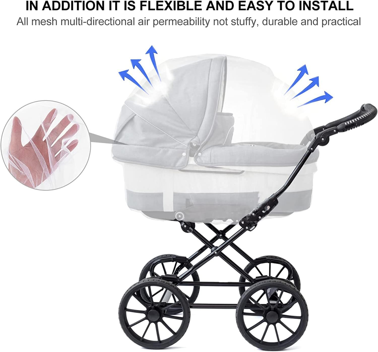ECVV High-Density Baby Stroller Mosquito Net Full Cover Mosquito Netting Multipurpose Breathable Infant Bug Net for Baby Carriers, Pram, Stroller, Car Seats, Cradles (White)