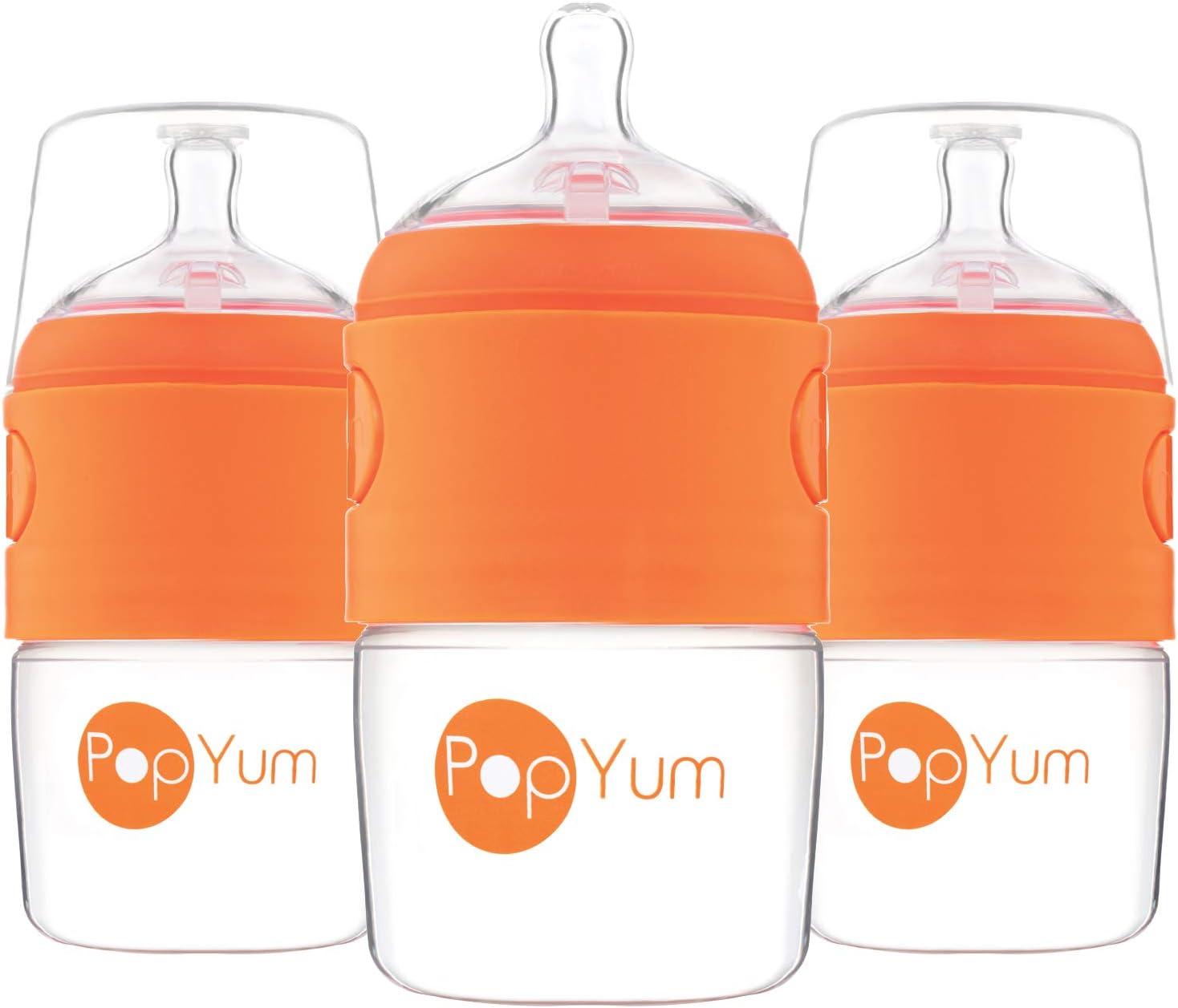 PopYum 150 ml Orange Anti-Colic Formula Making/Mixing/Dispenser Baby Bottles, 3-Pack (with #1 Nipples)