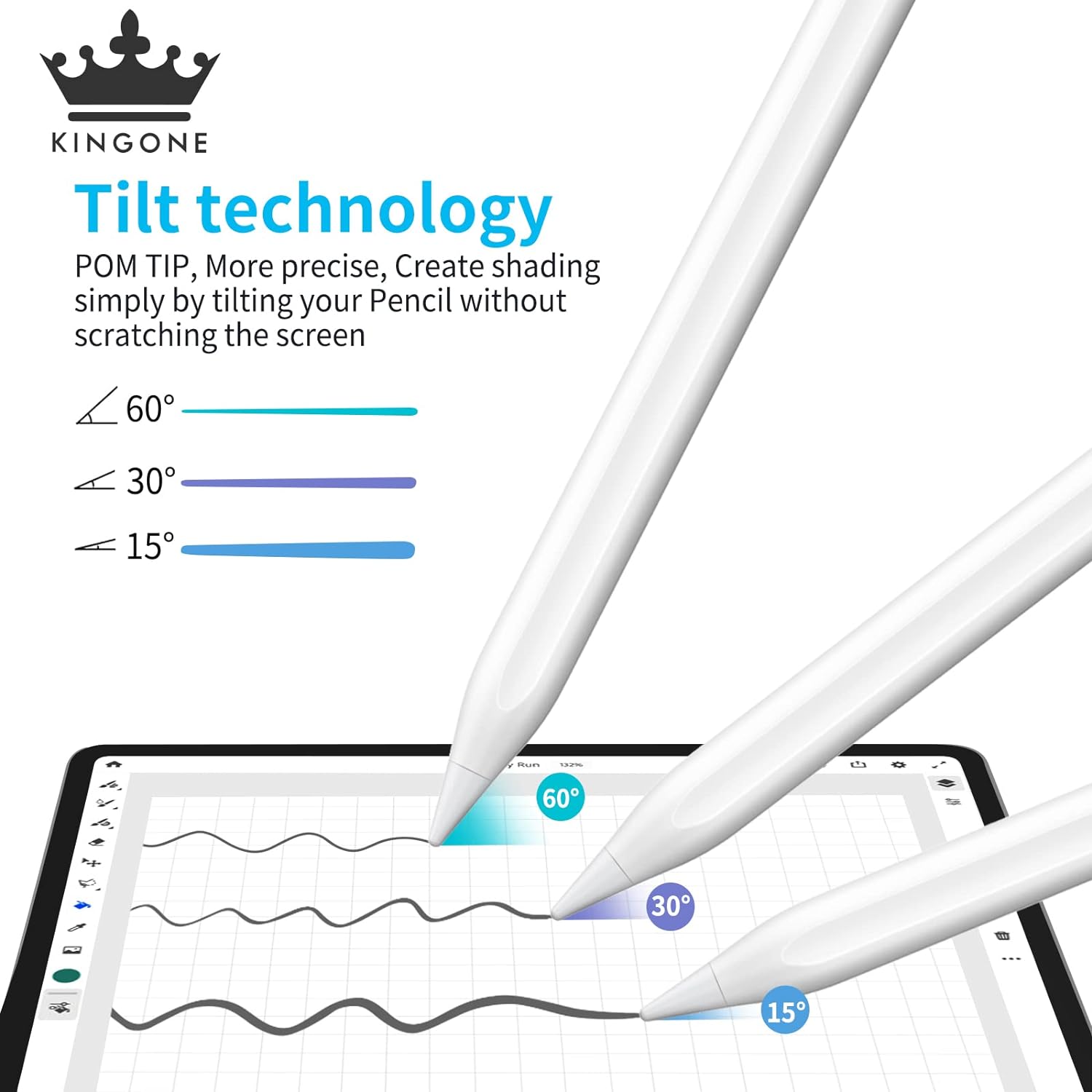 KINGONE Upgraded Stylus Pen, iPad Pencil, Ultra High Precision & Sensitivity, Palm Rejection, Power Display, Tilt Sensitivity, Magnetic Adsorption for iPad 2018 and Later