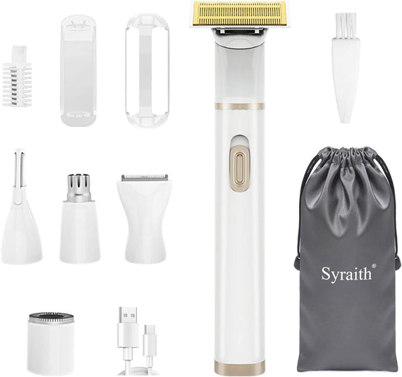 Electric Razors for Women, Syraith Rechargeable Bikini Trimmer, 5 in 1 Lady Electric Razor, Painless Women’s Hair Remover, Great for Eyebrow/Face/Nose/Underarms/Arms/Legs Etc, with Storage Bag