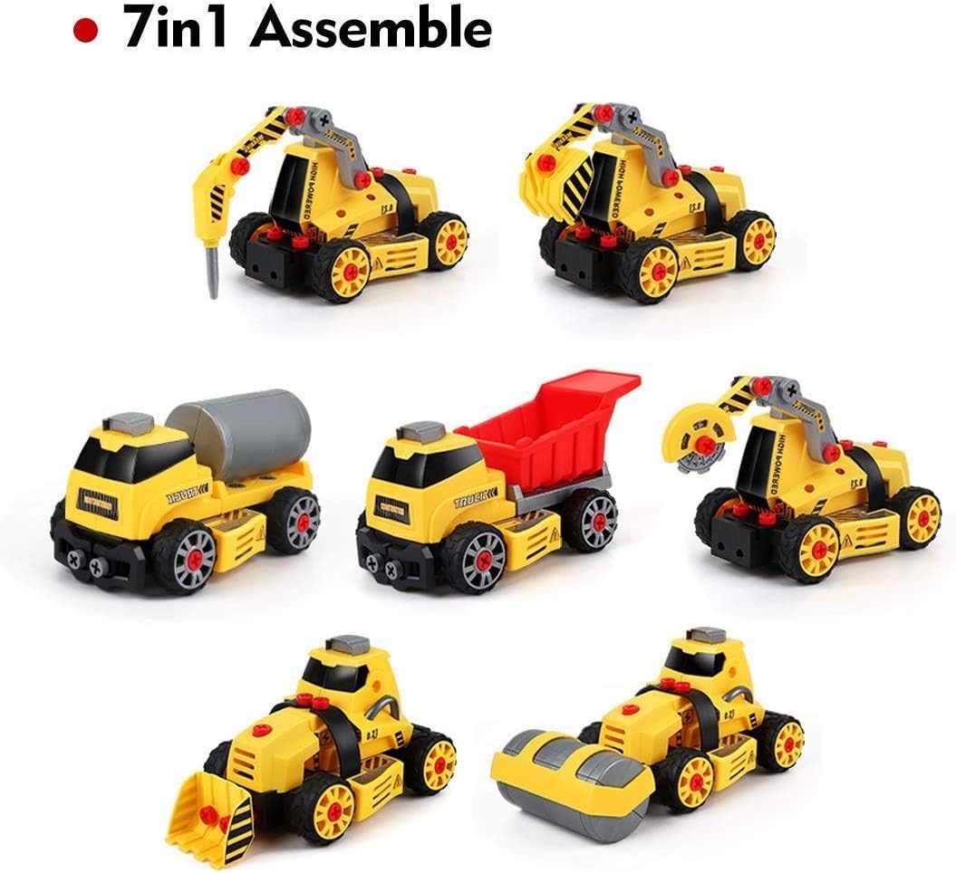 SooFam 7-in-1 DIY Take Apart Truck Car Toys for 3 4 5 6 7 Year Old Boys Girls, Construction Engineering STEM Learning Toys Building Play Set for Kids Children