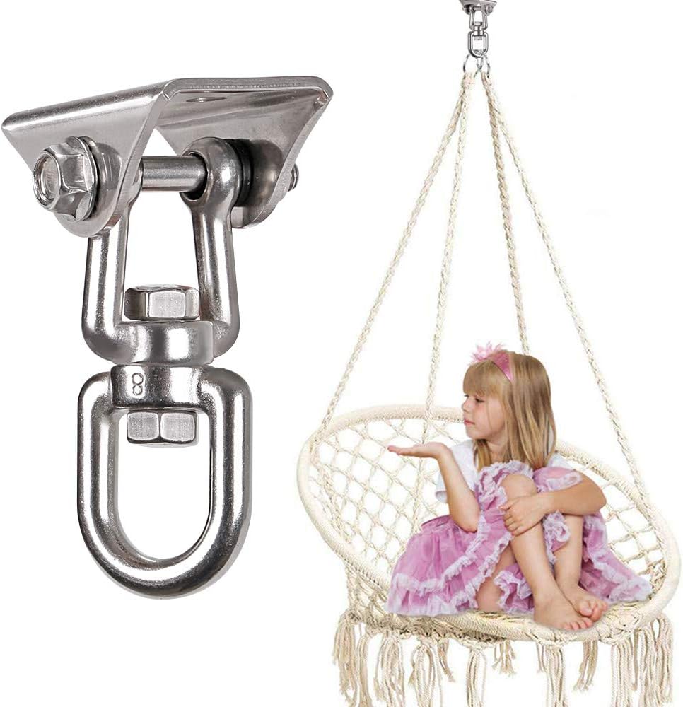 WAREMAID Heavy Duty 360° Swivel Swing Hanger, Stainless Steel Swing Hook for Ceiling Wooden Swing Set Bracket, Punching Bag Hanger for Playground Gym Rope Hammock Chair Yoga Swing, 1000 Lb Capacity