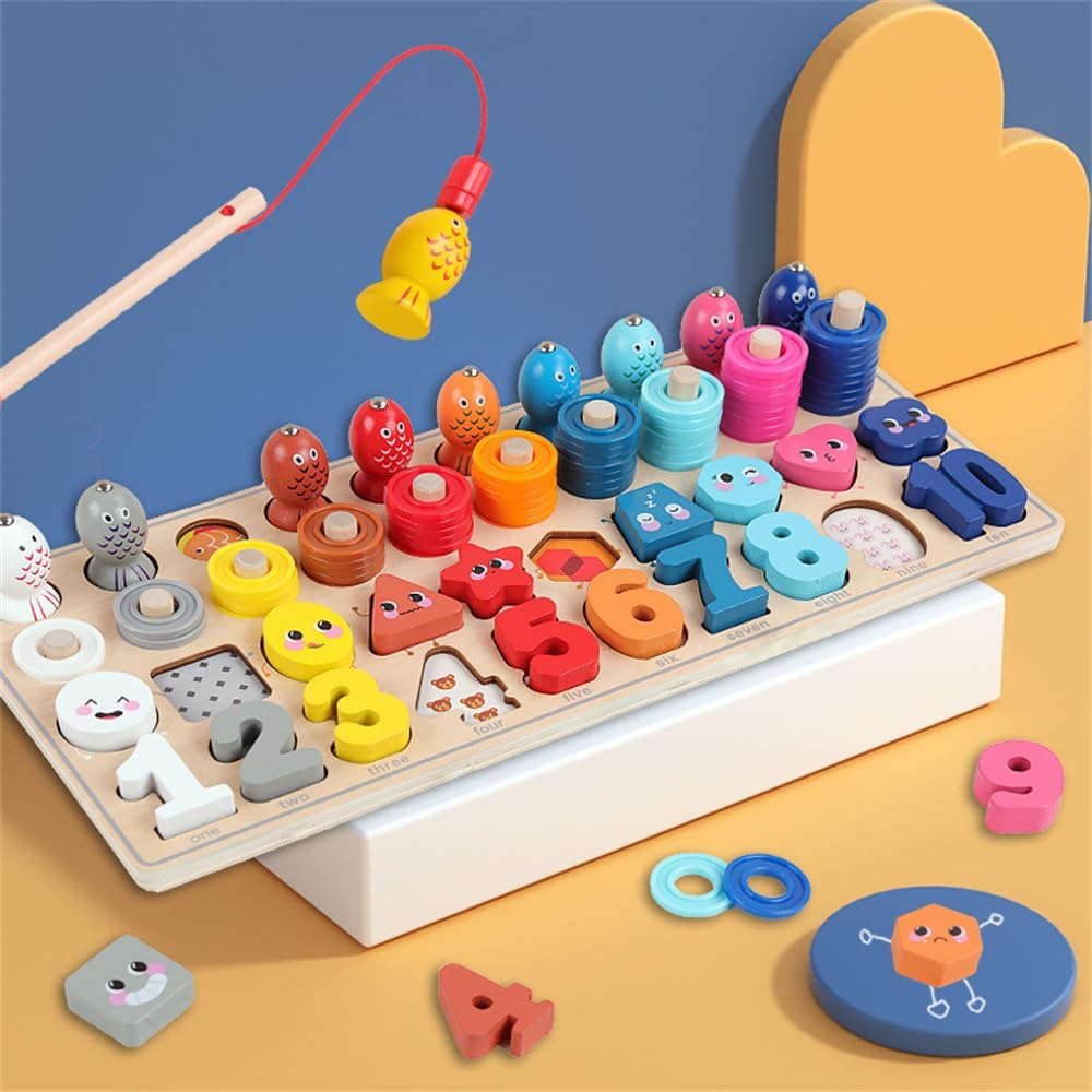 Arabest Wooden Number Puzzle Sorting, Wooden Montessori Toys for Toddlers, Preschool Educational Toys, Shape Sorter Counting Toys Stacker Stacking Game for Toddlers 1-3